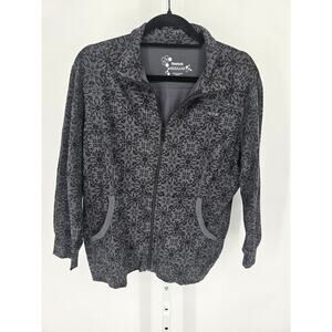 Reebok Womens Sz XL Full Zip Athletic Track Jacket Black Purple Gray Print